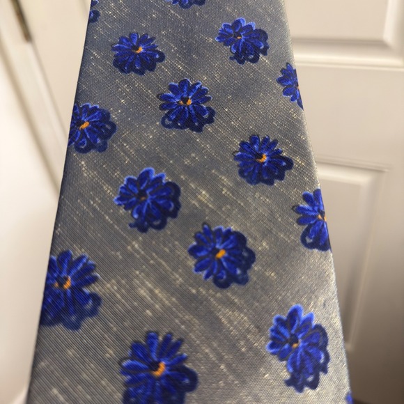 Ermenegildo Zegna Silk Tie Olive Green Blue Orange Floral Pattern 3 7/8 Necktie - Picture 3 of 5